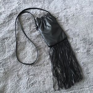 H&M black fringed phone bag
